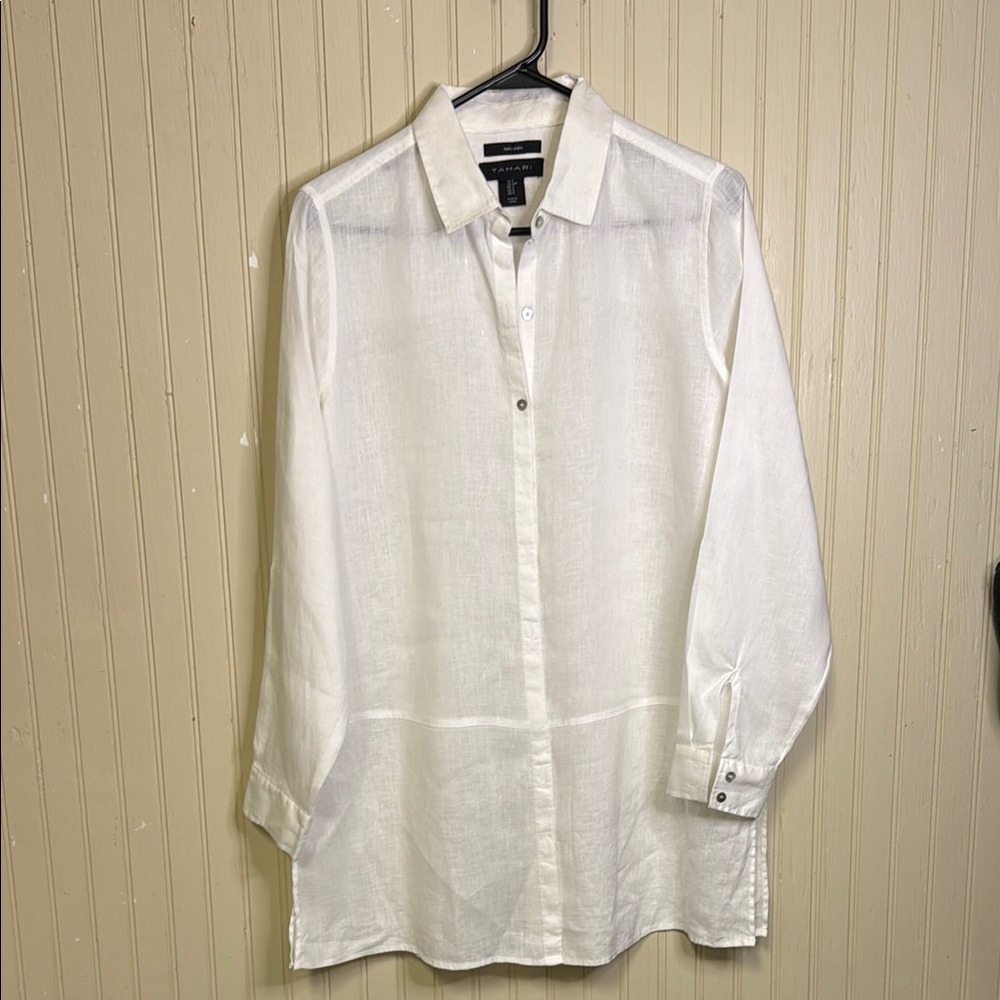 TAHARI 100%Linen Roll up sleeve Tunic/Top SZ S Beach/Spring/Summer Layers